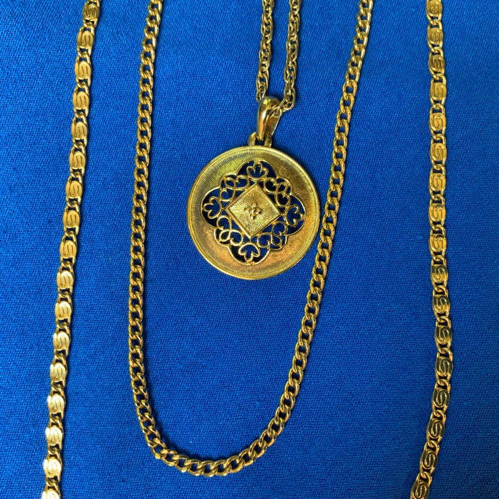 Gold Toned Three Chain and Pendant Necklace - Picture 1 of 7